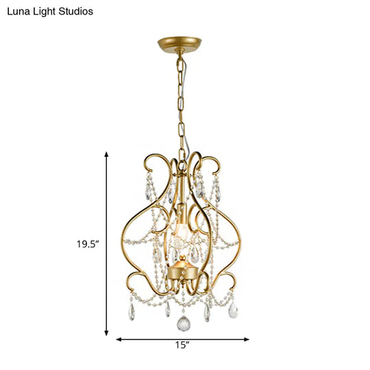 Modern Gold Crystal Beads Pendant Ceiling Lamp With Lantern Design