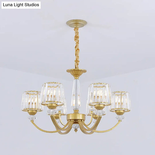 Modern Gold Crystal Block Chandelier - Barrel Dining Room Lighting 3/6 Suspended Pendant Lights