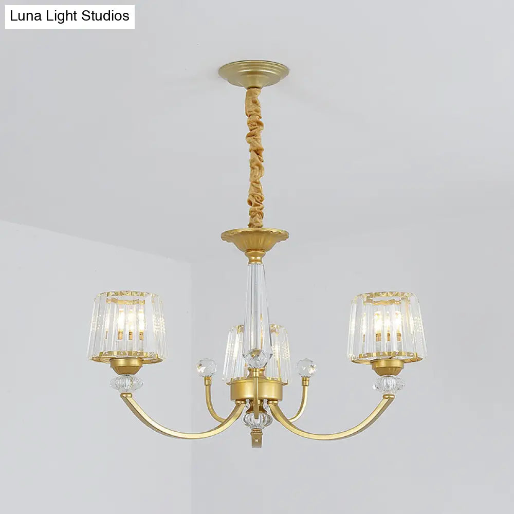 Modern Gold Crystal Block Chandelier - Barrel Design With 3/6 Lights Dining Room Lighting