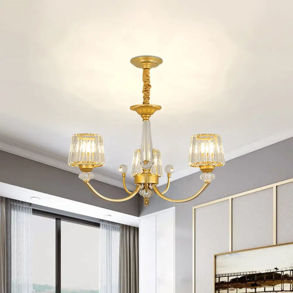 Modern Gold Crystal Block Chandelier - Barrel Design With 3/6 Lights Dining Room Lighting 3 /