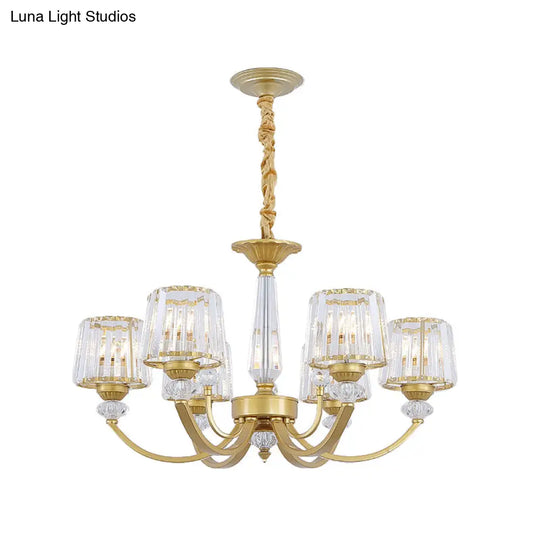 Modern Gold Crystal Block Chandelier - Barrel Design With 3/6 Lights Dining Room Lighting