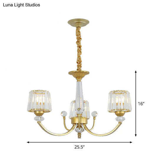 Modern Gold Crystal Block Chandelier - Barrel Dining Room Lighting 3/6 Suspended Pendant Lights