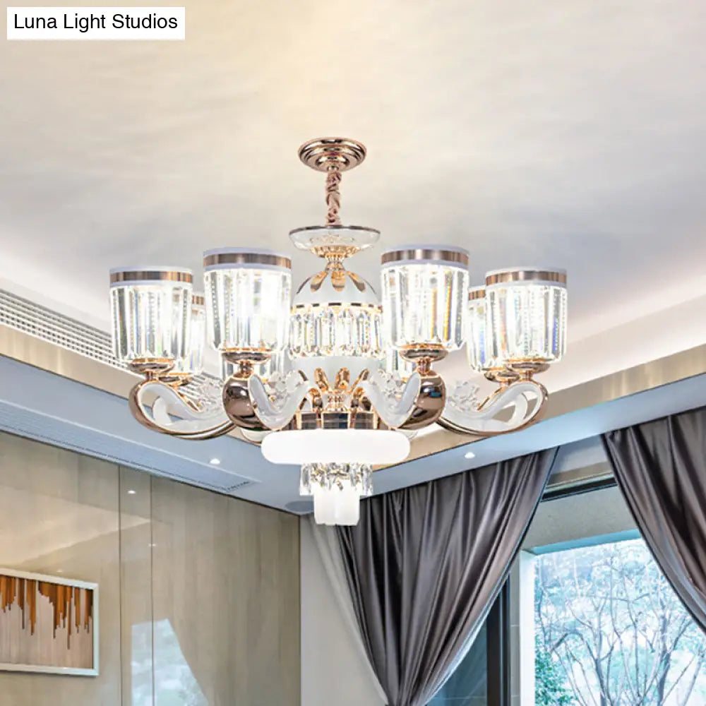 Modern Crystal Block Bell Chandelier With Gold Finish - 6/8 Heads 8 /