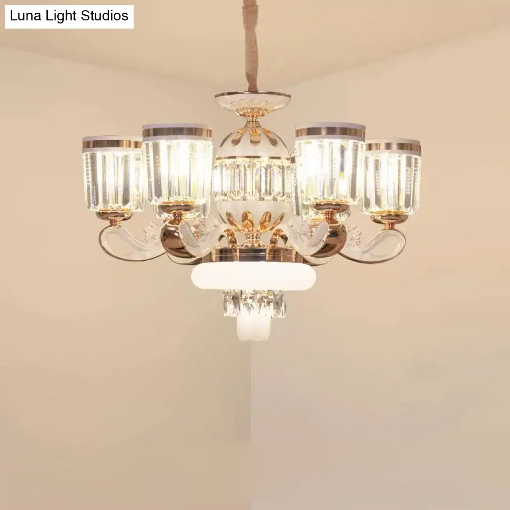 Modern Gold Crystal Block Pendant Chandelier - 6/8-Head Bell Design