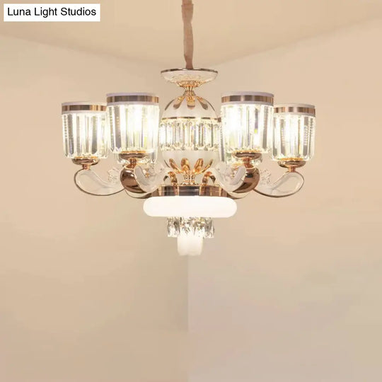 Modern Crystal Block Bell Chandelier With Gold Finish - 6/8 Heads