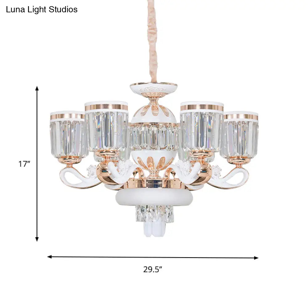 Modern Gold Crystal Block Pendant Chandelier - 6/8-Head Bell Design