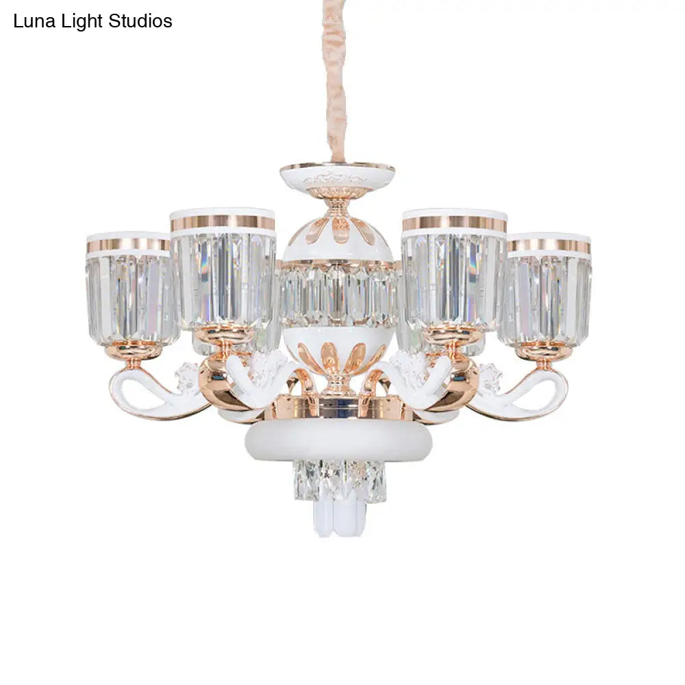 Modern Crystal Block Bell Chandelier With Gold Finish - 6/8 Heads