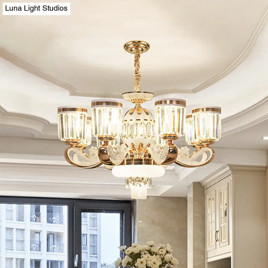 Modern Crystal Block Bell Chandelier With Gold Finish - 6/8 Heads