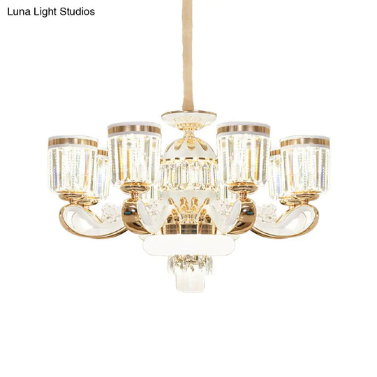 Modern Gold Crystal Block Pendant Chandelier - 6/8-Head Bell Design