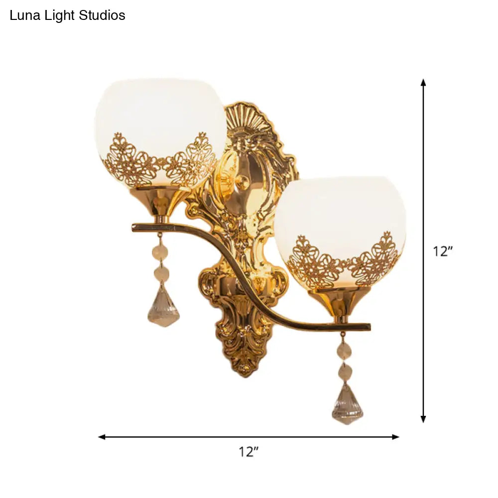 Modern Gold Crystal Bowl Wall Sconce With 2 Bulbs Elegant Lighting Fixture