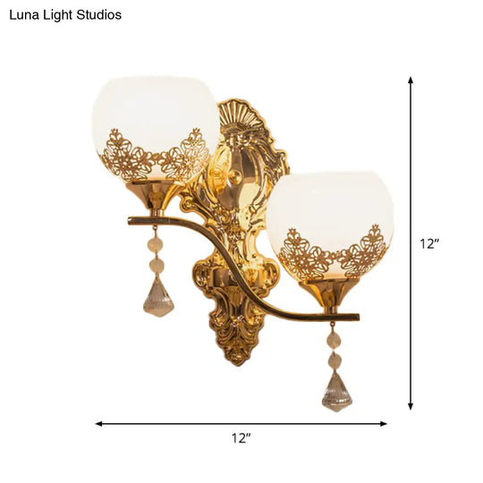 Modern Gold Crystal Bowl Wall Sconce With 2 Bulbs Elegant Lighting Fixture