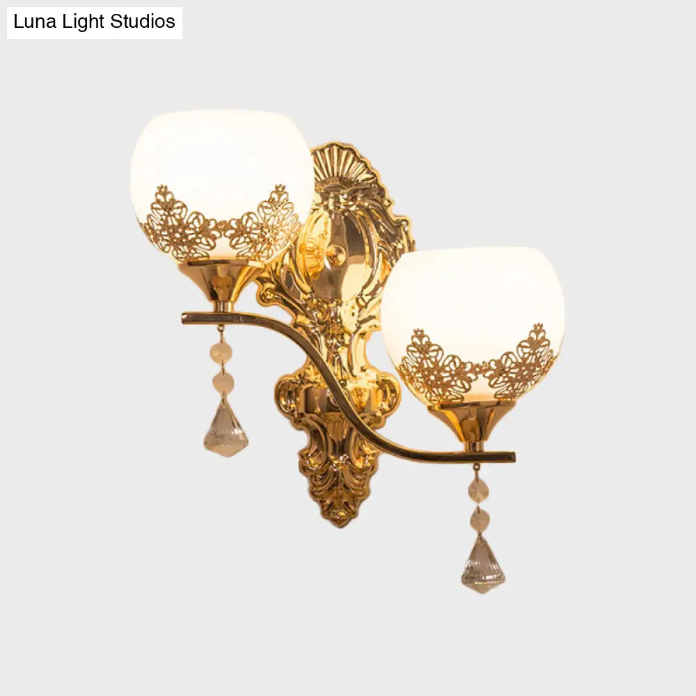 Modern Gold Crystal Bowl Wall Sconce With 2 Bulbs Elegant Lighting Fixture