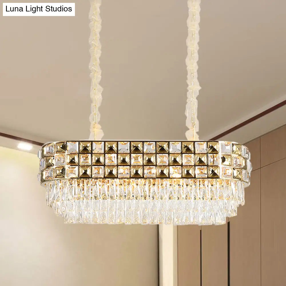 Modern Gold Crystal Chandelier - 10 Head Oval Suspension Light Fixture