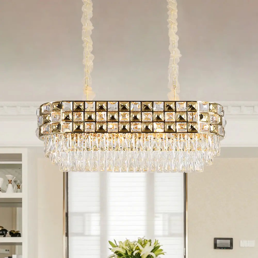 Modern Gold Crystal Chandelier - 10 Head Oval Suspension Light Fixture