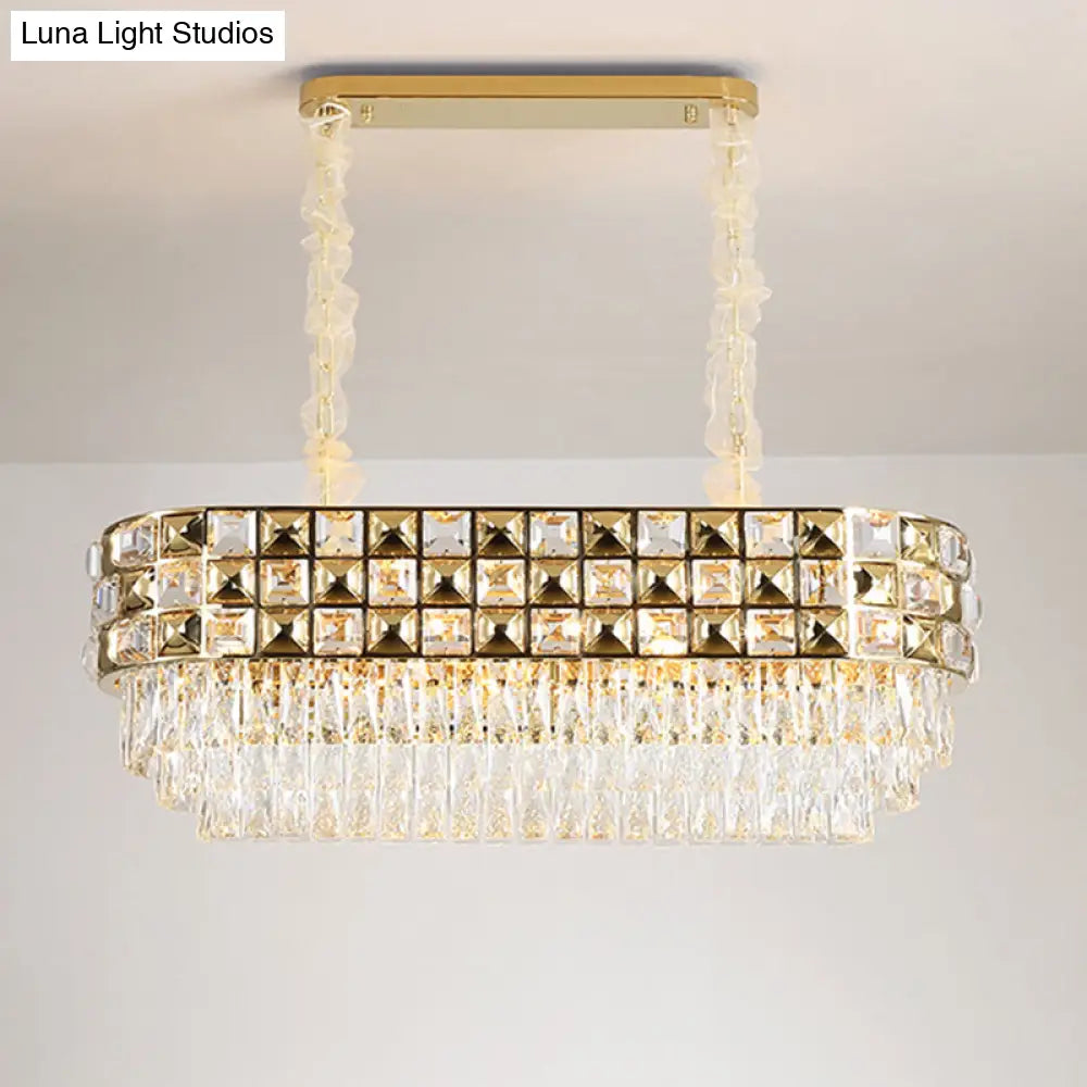 Modern Gold Crystal Chandelier - 10 Head Oval Suspension Light Fixture