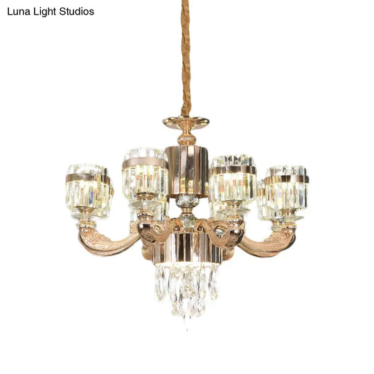 Modern Gold Crystal Chandelier - 6/8 Cylinder Lights Pendant Lamp For Table And Ceiling