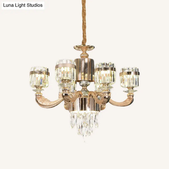 Modern Gold Crystal Chandelier - 6/8 Cylinder Lights Pendant Lamp For Table And Ceiling