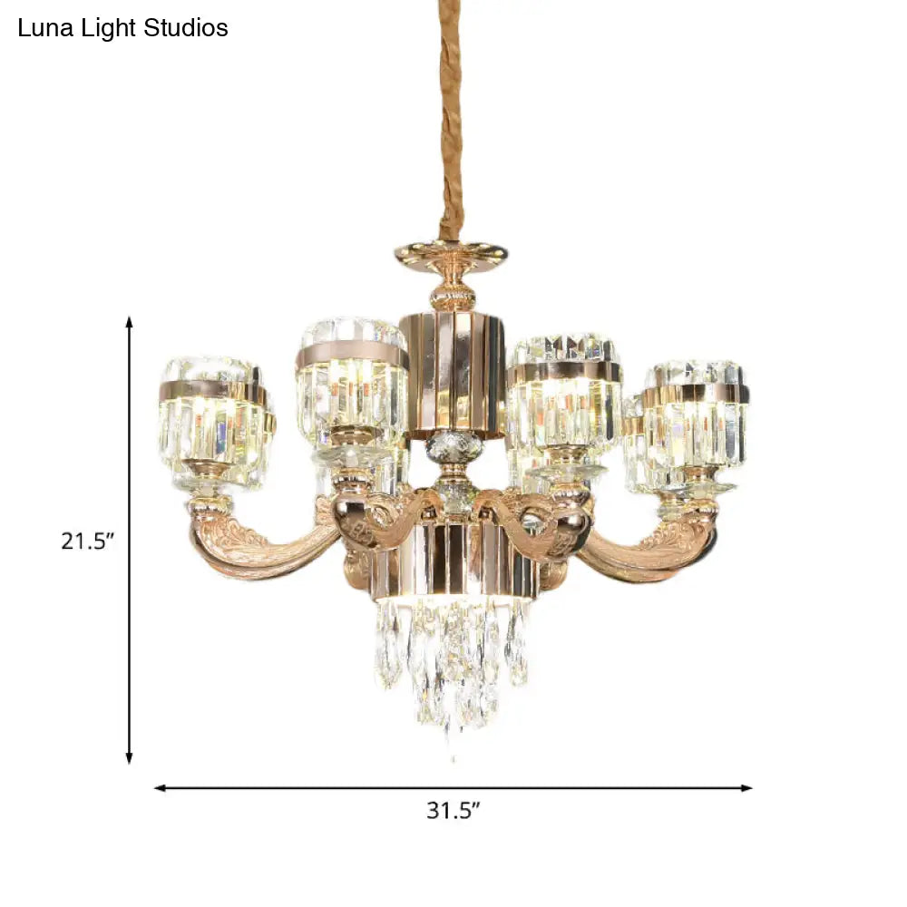 Modern Gold Crystal Chandelier - 6/8 Cylinder Lights Pendant Lamp For Table And Ceiling