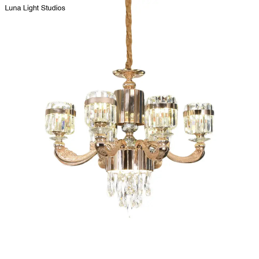 Modern Gold Crystal Chandelier - 6/8 Cylinder Lights Pendant Lamp For Table And Ceiling