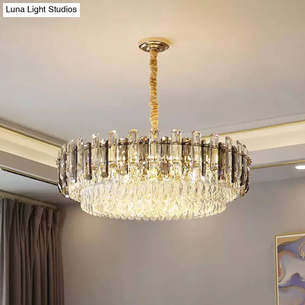 Modern Gold Finish Crystal Chandelier Light Fixture - 8/15/19 Bulbs Multi-Layer Pendant Lighting