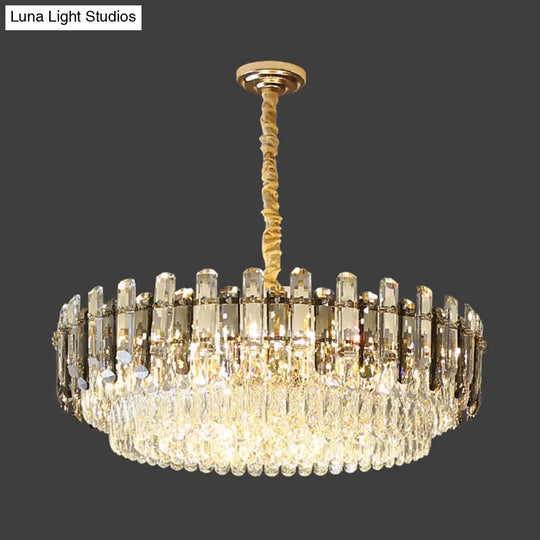 Modern Gold Finish Crystal Chandelier Light Fixture - 8/15/19 Bulbs Multi-Layer Pendant Lighting