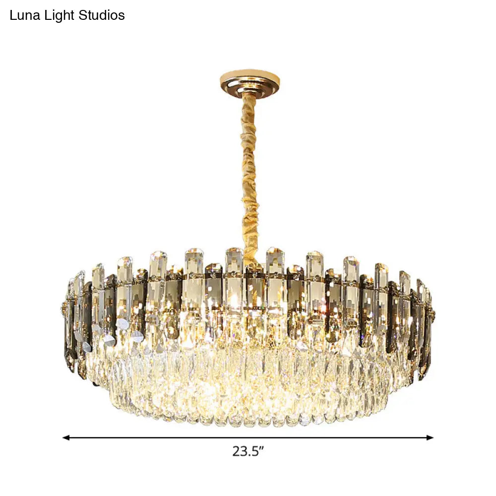 Modern Gold Finish Crystal Chandelier Light Fixture - 8/15/19 Bulbs Multi-Layer Pendant Lighting