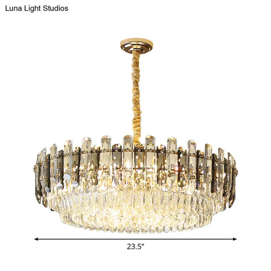 Modern Gold Finish Crystal Chandelier Light Fixture - 8/15/19 Bulbs Multi-Layer Pendant Lighting