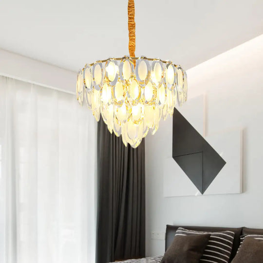 Modern Gold Crystal Chandelier - 9 Heads Oval Shape Multi Layered Pendant Light For Living Room