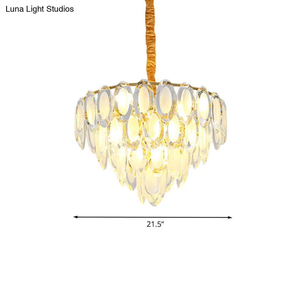 Modern Gold Crystal Chandelier - 9 Heads Oval Shape Multi Layered Pendant Light For Living Room