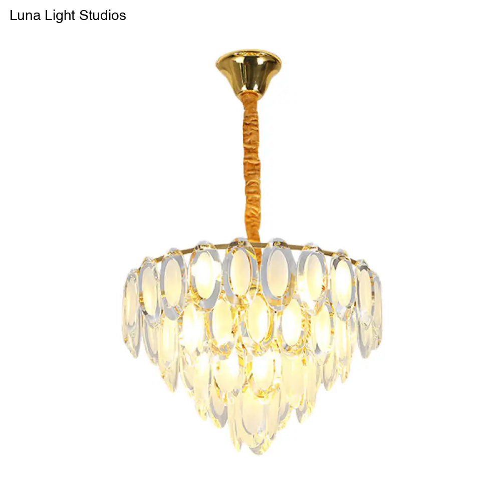 Modern Gold Crystal Chandelier - 9 Heads Oval Shape Multi Layered Pendant Light For Living Room