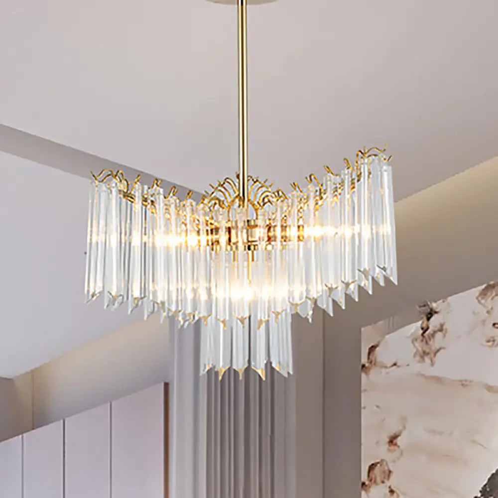 Modern Gold Crystal Chandelier Lamp - 3 Heads Suspension Light For Dining Room