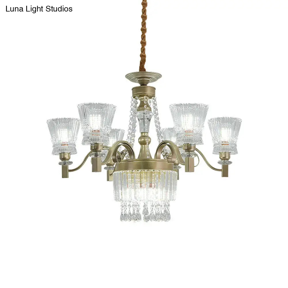 Modern Gold Crystal Chandelier - 6/9-Head Clear Pendant Lamp For Bedroom