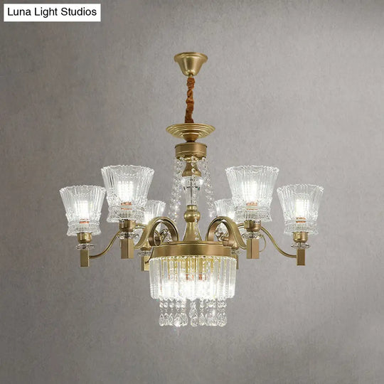 Modern Gold Crystal Chandelier - 6/9-Head Clear Pendant Lamp For Bedroom