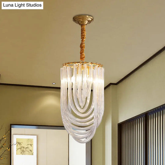 Modern Gold Oval Pendant Light Fixture - 3 Heads Clear Crystal Chandelier