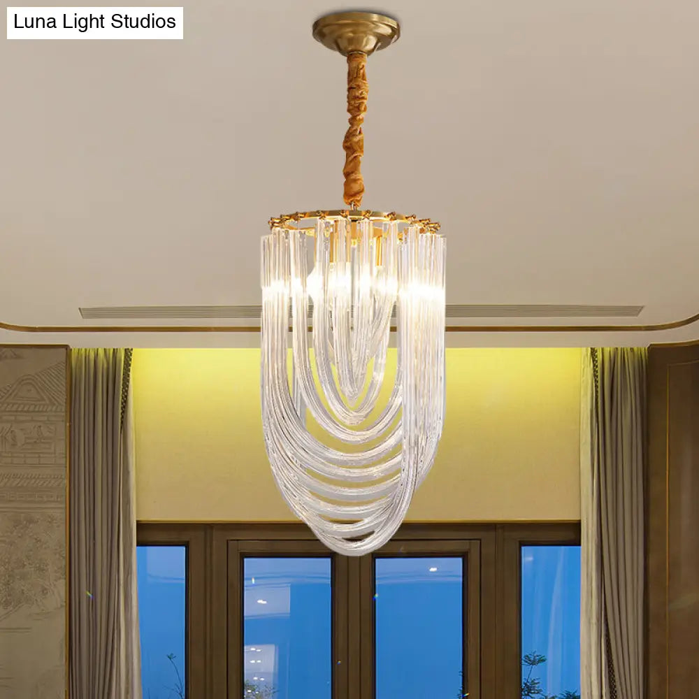 Modern Gold Oval Pendant Light Fixture - 3 Heads Clear Crystal Chandelier