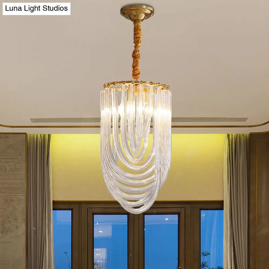 Modern Gold Oval Pendant Light Fixture - 3 Heads Clear Crystal Chandelier