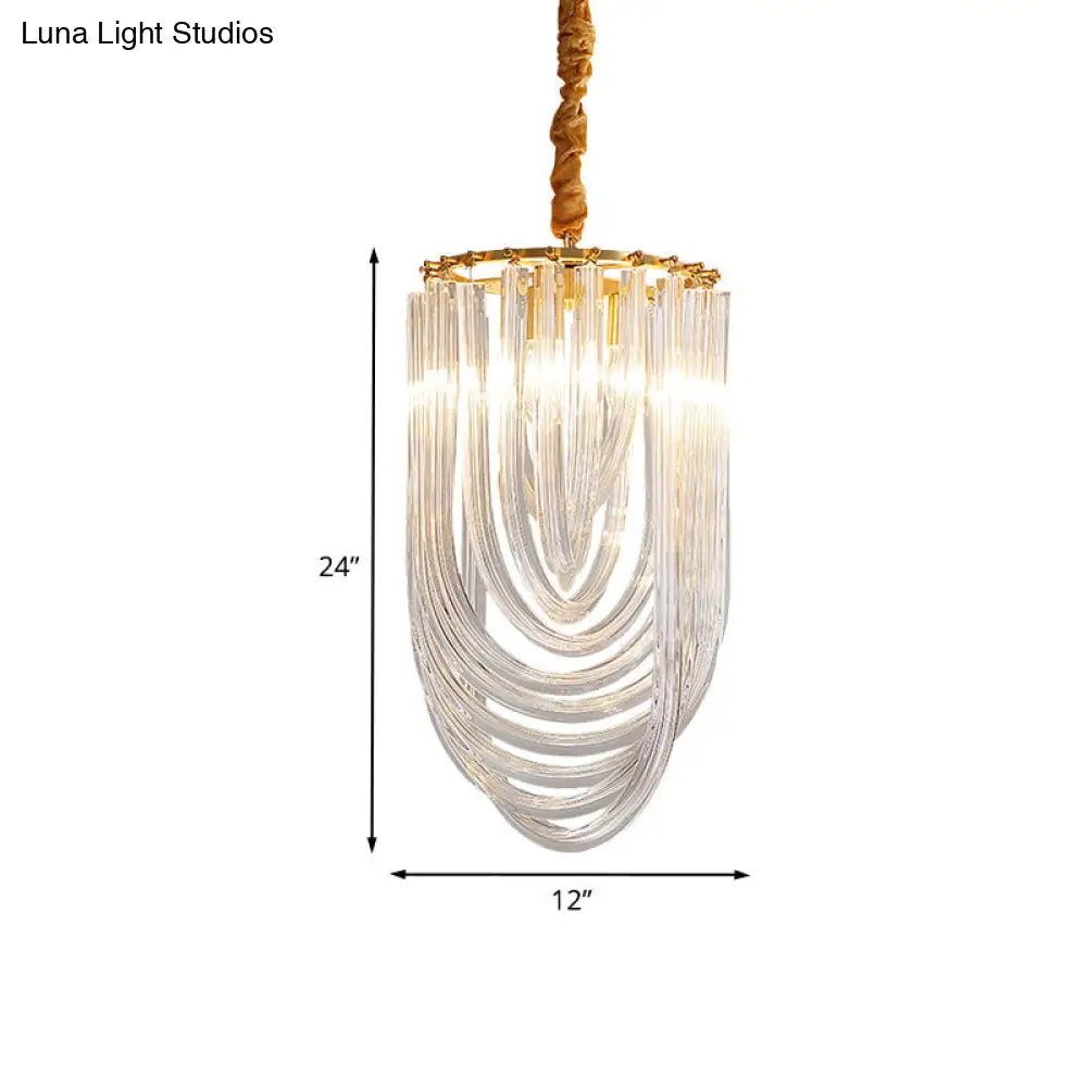 Modern Gold Oval Pendant Light Fixture - 3 Heads Clear Crystal Chandelier