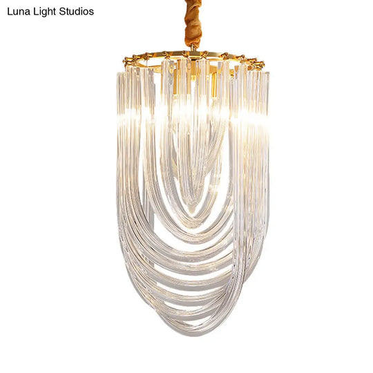 Modern Gold Oval Pendant Light Fixture - 3 Heads Clear Crystal Chandelier