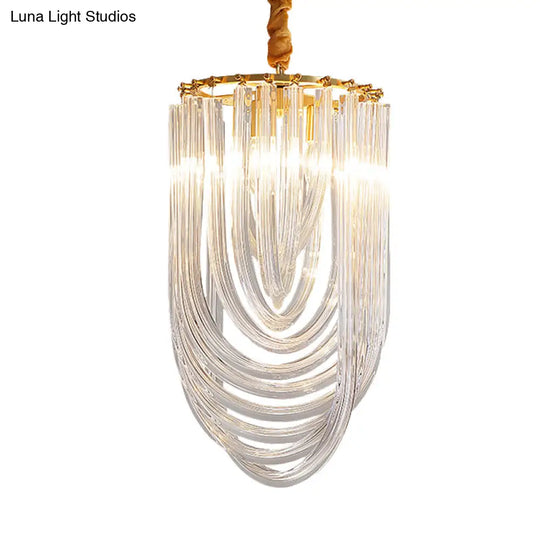 Modern Gold Crystal Chandelier Pendant Light - 3 Heads Clear Twisted Crystals Elegant Half-Oval