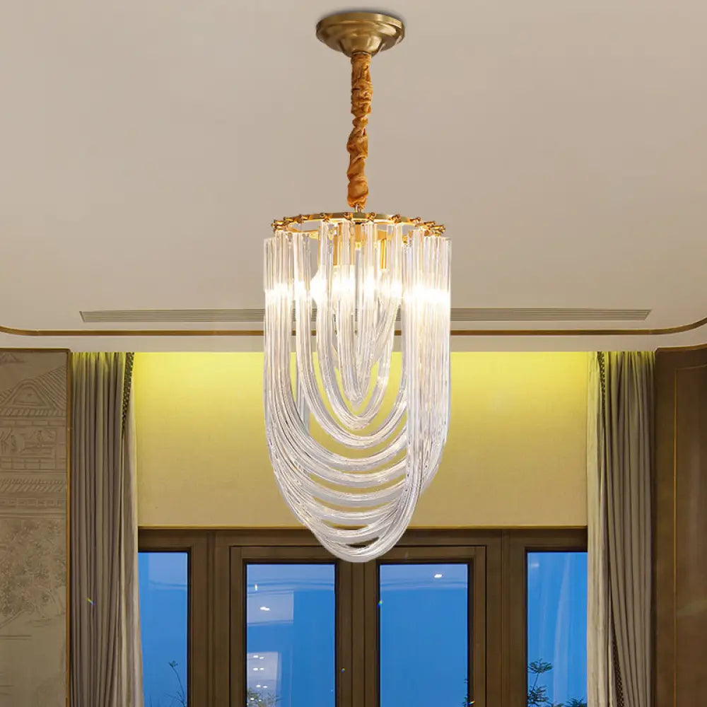 Modern Gold Crystal Chandelier Pendant Light - 3 Heads Clear Twisted Crystals Elegant Half-Oval