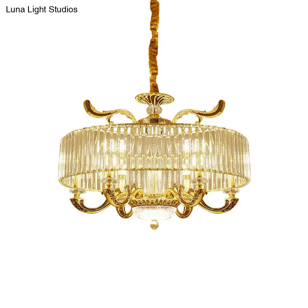 Modern Gold Crystal Block Chandelier Pendant With 6/8 Lights - Stylish Ceiling Suspension Lamp