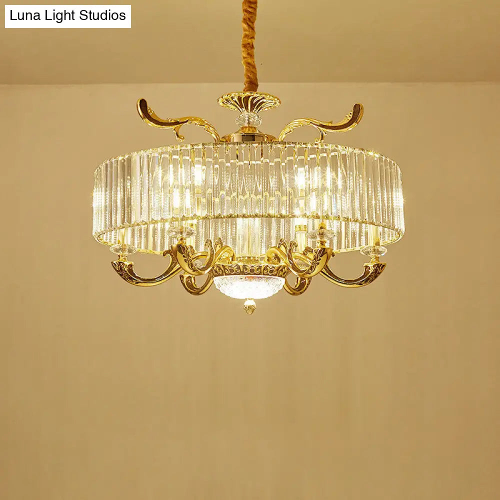 Modern Gold Crystal Block Chandelier Pendant With 6/8 Lights - Stylish Ceiling Suspension Lamp