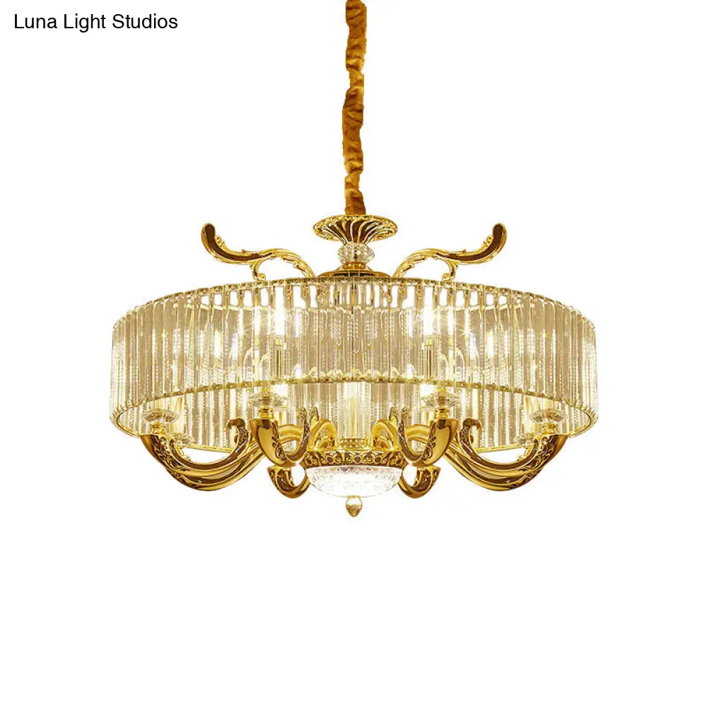 Modern Gold Crystal Block Chandelier Pendant With 6/8 Lights - Stylish Ceiling Suspension Lamp