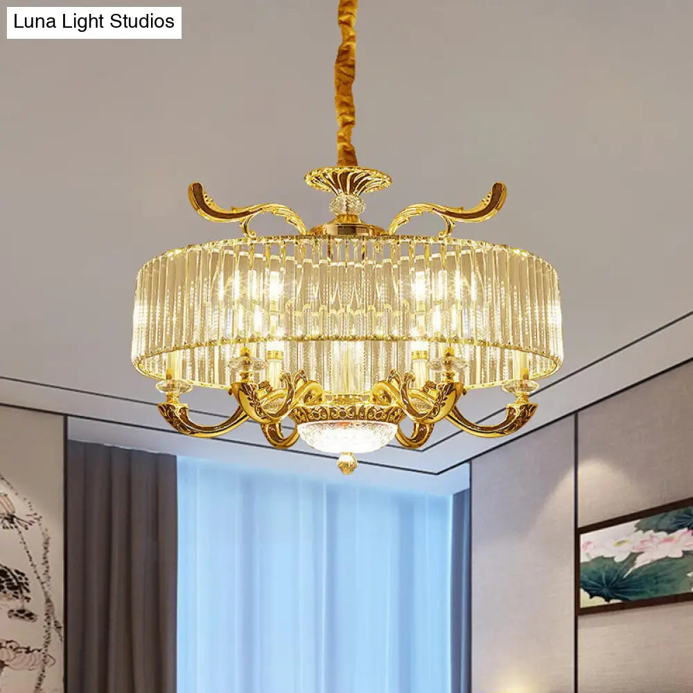 Modern Gold Crystal Block Chandelier Pendant With 6/8 Lights - Stylish Ceiling Suspension Lamp 6 /