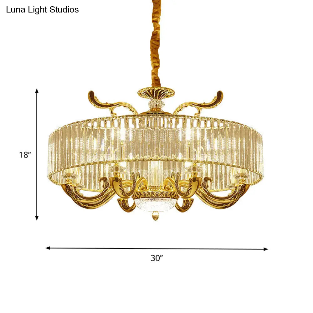 Modern Gold Crystal Block Chandelier Pendant With 6/8 Lights - Stylish Ceiling Suspension Lamp