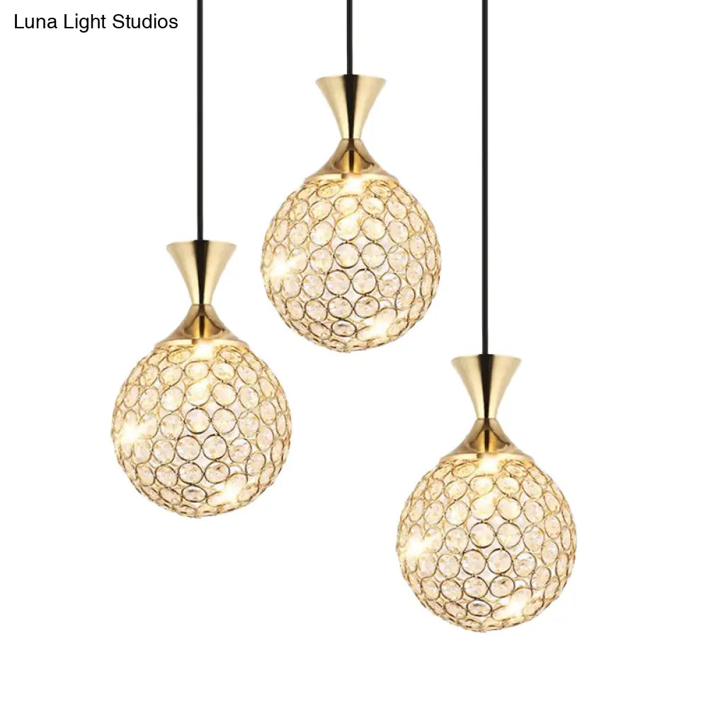 Modern Gold Crystal Cluster Pendant Light - Perfect For Dining Room 3/5 Bulbs Globe Design