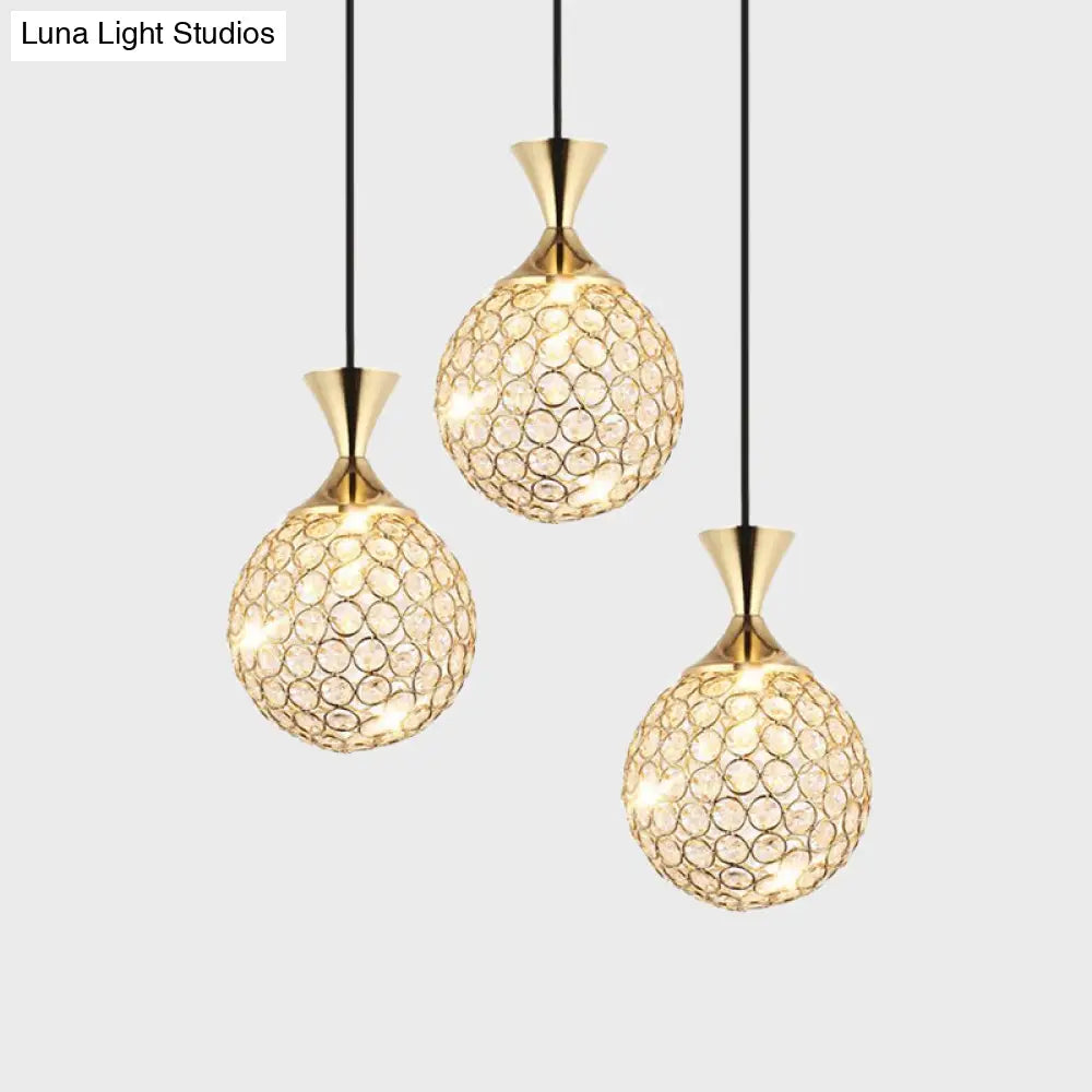 Modern Gold Crystal Cluster Pendant Light - Perfect For Dining Room 3/5 Bulbs Globe Design