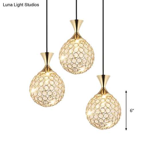 Modern Gold Crystal Cluster Pendant Light - Perfect For Dining Room 3/5 Bulbs Globe Design