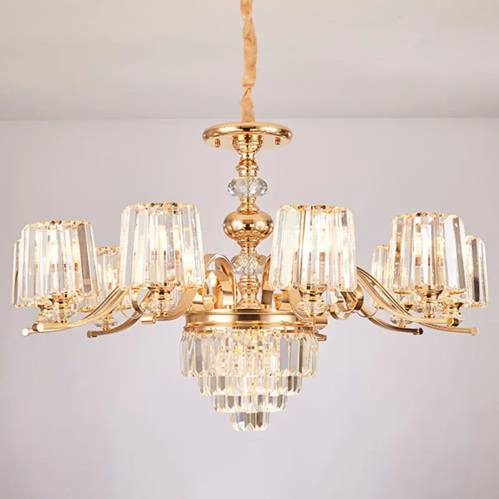 Modern Gold Crystal Cylinder Chandelier Pendant Lamp - Clear Stylish Lighting Fixture 10 /