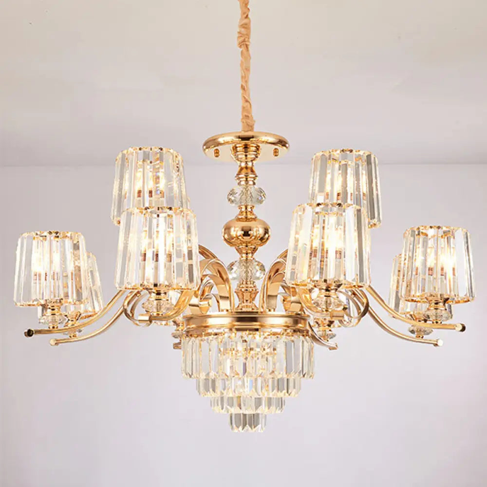 Modern Gold Crystal Cylinder Chandelier Pendant Lamp - Clear Stylish Lighting Fixture 12 /